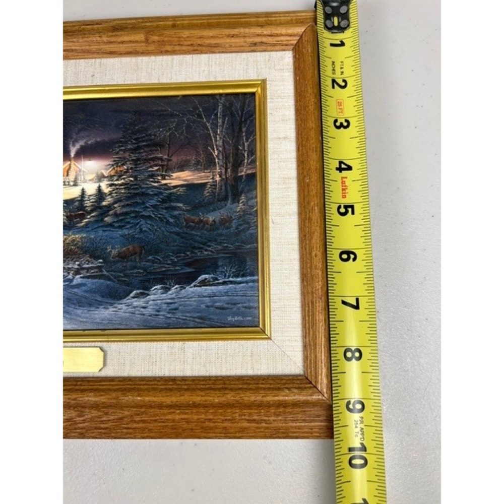 Terry Redlin A Helping Hand Framed Linen Plaque Oak Frame Winter Scene 14x9 - Picture 7 of 8
